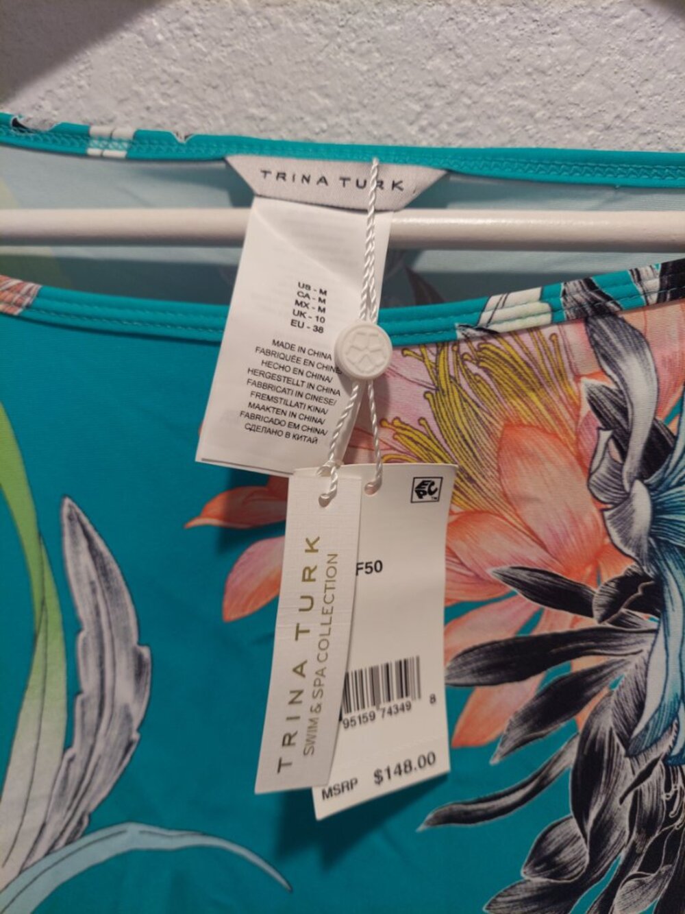 Trina Turk Swim & Spa Tropical Floral Tunic Cover Up NWT Teal Blue Pink M - Picture 3 of 6
